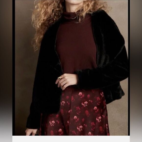 Zara Banana Faux Fur Black Crop Shrug Coat Sz M - Picture 1 of 5
